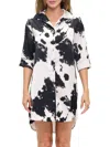 Renee C Women's Abstract Print Satin Mini Shirtdress In Black