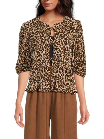 Renee C Women's Animal Print Open Front Top In Taupe