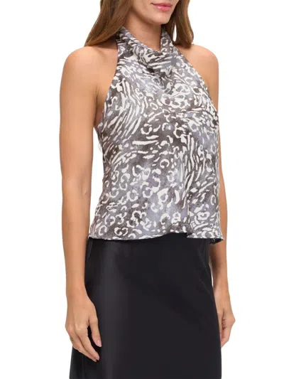 Renee C Women's Animal-print Satin Halterneck Top In Gray