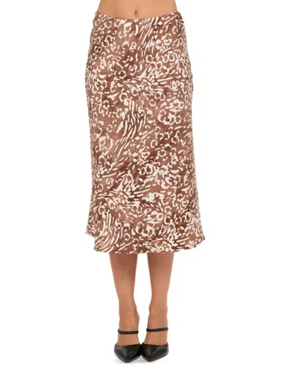 Renee C Women's Animal Print Satin Midi-skirt In Brown