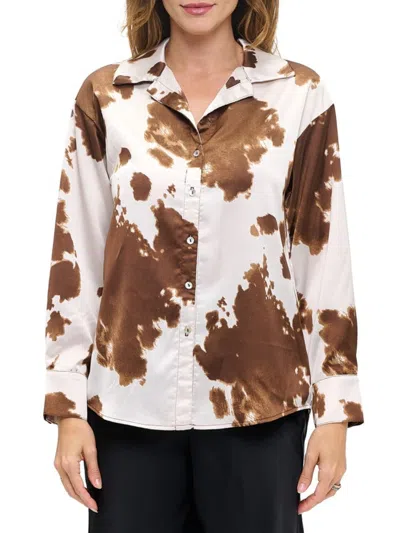 Renee C Women's Animal Print Satin Shirt In Brown