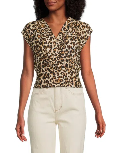 Renee C Women's Animal Print Smocked Top In Chocolate