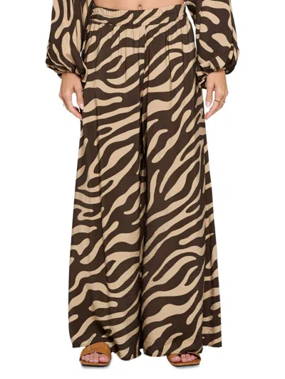Renee C Women's Animal Print Wide Leg Pants In Brown