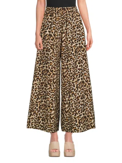 Renee C Women's Animal Print Wide Leg Pants In Chocolate