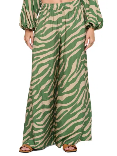 Renee C Women's Animal Print Wide Leg Pants In Green