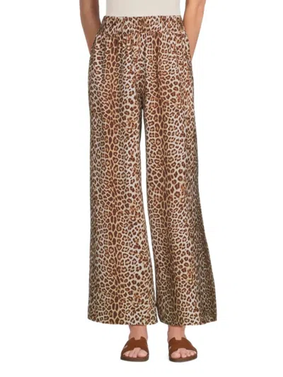 Renee C Women's Animal Print Wide Leg Pants In Mocha