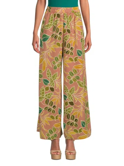 Renee C Women's Animal Print Wide Leg Pants In Rose