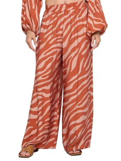Renee C Women's Animal Print Wide Leg Pants In Rust