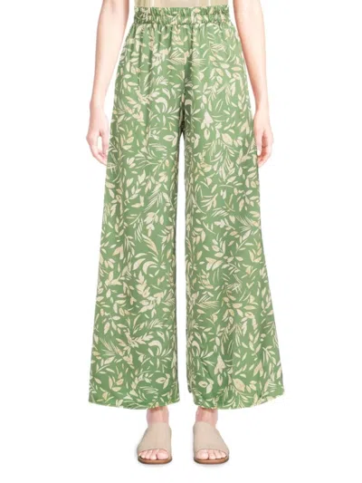 Renee C Women's Animal Print Wide Leg Pants In Sage Beige