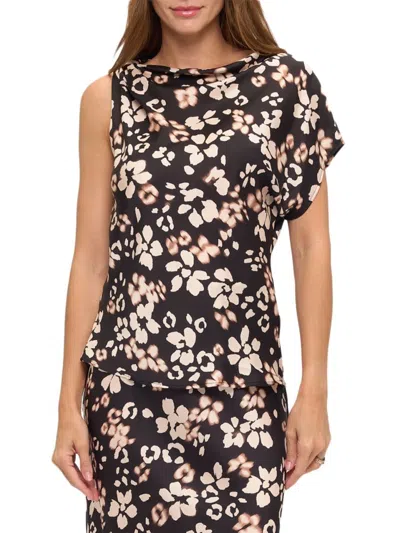 Renee C Women's Asymmetric Printed Satin Top In Black