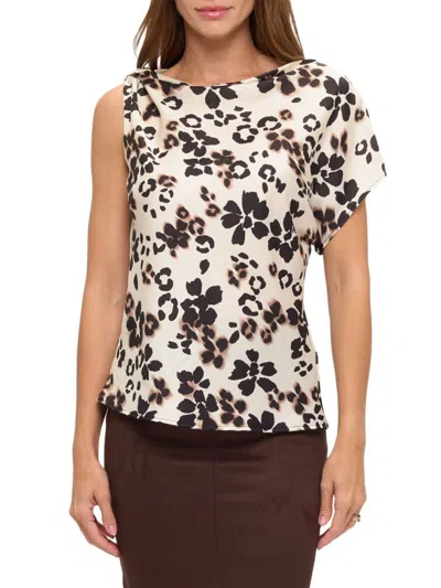 Renee C Women's Asymmetric Printed Satin Top In Neutral