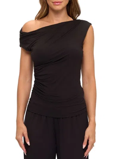 Renee C Women's Asymmetric Ruched Modal-blend Knit Top In Black