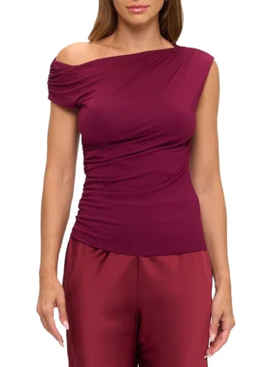 Renee C Women's Asymmetric Ruched Modal-blend Knit Top In Burgundy