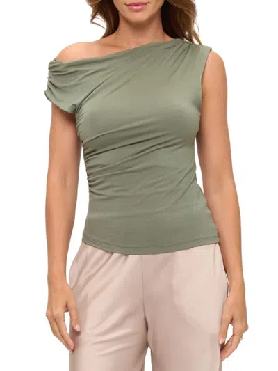 Renee C Women's Asymmetric Ruched Modal-blend Knit Top In Green
