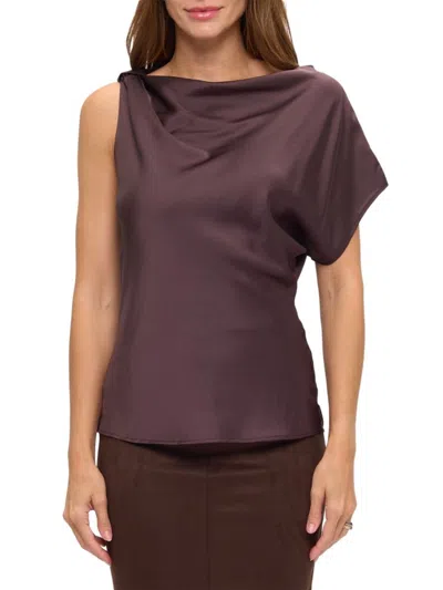 Renee C Women's Asymmetric Satin Top In Brown