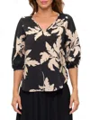 Renee C Women's Back Keyhole Floral Top In Black