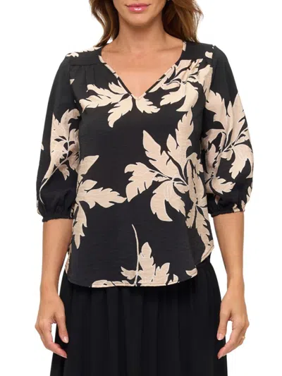 Renee C Women's Back Keyhole Floral Top In Black