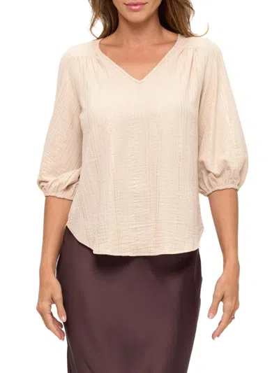 Renee C Women's Back Keyhole V-neck Top In Gray