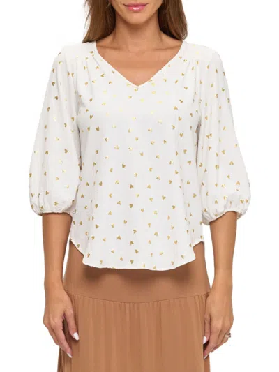 Renee C Women's Back Keyhole V-neck Top In White