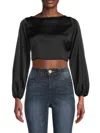 Renee C Women's Back Tie Satin Crop Top In Black