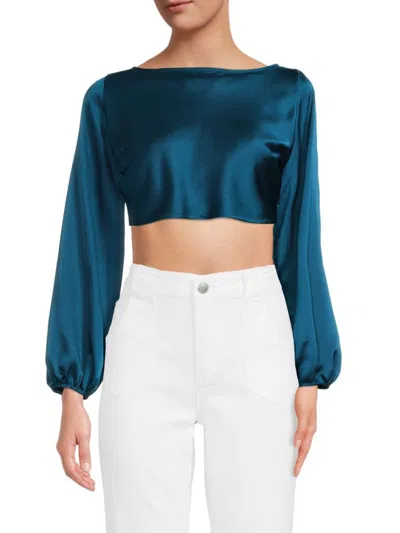 Renee C Women's Back Tie Satin Crop Top In Teal