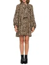 Renee C Women's Bishop Sleeve Leopard Print Mini Dress In Chocolate