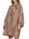 Renee C Women's Bishop Sleeve Leopard Print Mini Dress In Mocha