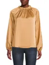 Renee C Women's Blouson Sleeve Satin Top In Gold