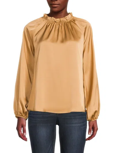 Renee C Women's Blouson Sleeve Satin Top In Gold