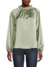 Renee C Women's Blouson Sleeve Satin Top In Sage