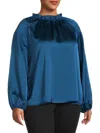 Renee C Women's Blouson Sleeve Satin Top In Teal
