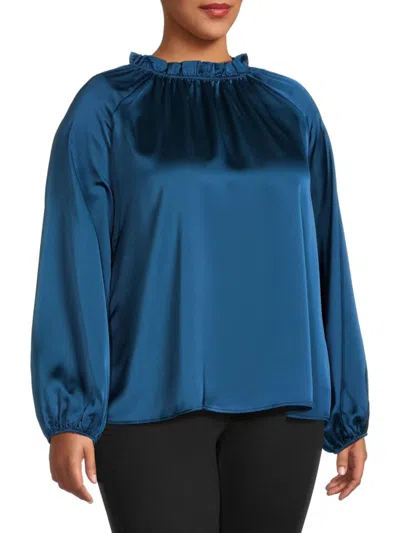 Renee C Women's Blouson Sleeve Satin Top In Teal