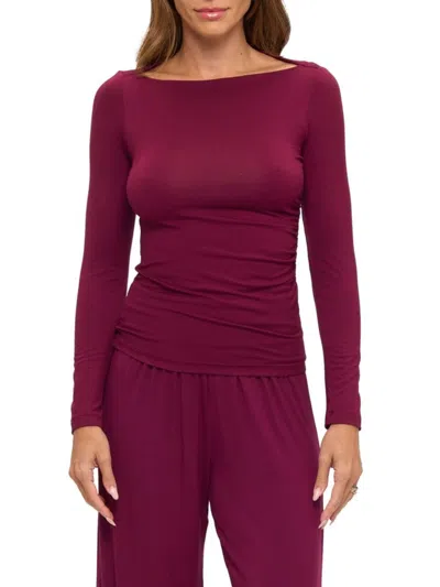 Renee C Women's Boat Neck Knit Top In Burgundy