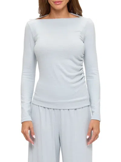 Renee C Women's Boat Neck Rib-knit Top In Blue