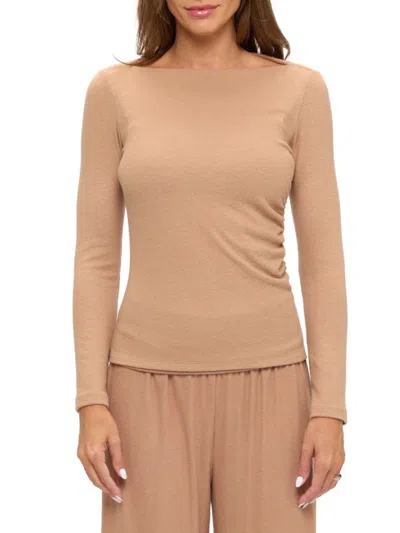 Renee C Women's Boat Neck Rib-knit Top In Brown