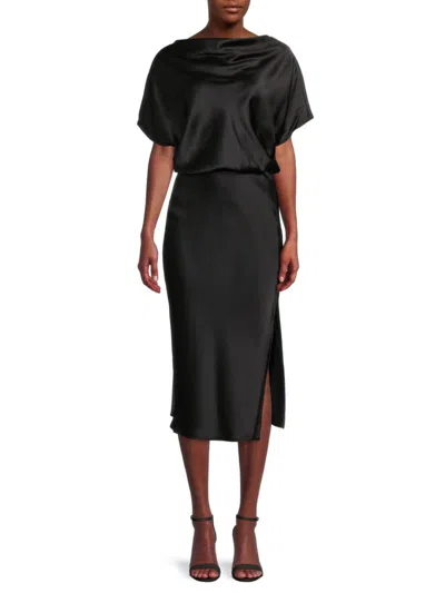 Renee C Women's Boat Neck Satin Midi Dress In Black