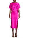 Renee C Women's Boat Neck Satin Midi Dress In Fuchsia