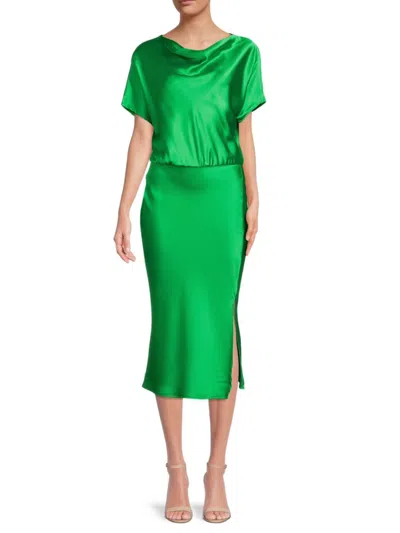 Renee C Women's Boat Neck Satin Midi Dress In Green