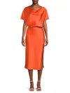 Renee C Women's Boat Neck Satin Midi Dress In Orange