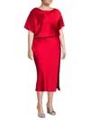 Renee C Women's Boat Neck Satin Midi Dress In Red