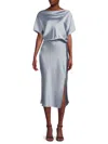 Renee C Women's Boat Neck Satin Midi Dress In Steel Blue