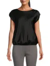 Renee C Women's Boatneck Satin Top In Black