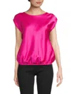 Renee C Women's Boatneck Satin Top In Fuchsia