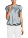 Renee C Women's Boatneck Satin Top In Steel Blue