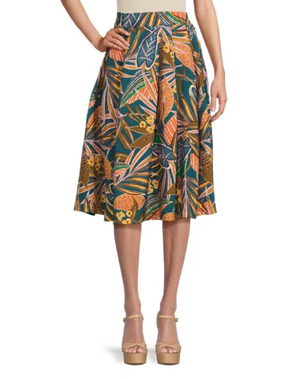 Renee C Women's Box Pleated Midi Skirt In Blue Orange