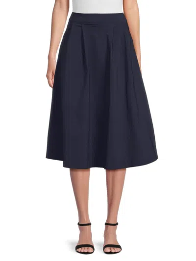 Renee C Women's Box Pleated Midi Skirt In Navy