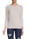 Renee C Women's Brush Knit Puff Sleeve Top In Beige