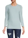 Renee C Women's Brush Knit Puff Sleeve Top In Blue