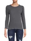 Renee C Women's Brush Knit Puff Sleeve Top In Dark Cement