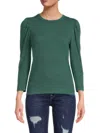 Renee C Women's Brush Knit Puff Sleeve Top In Green